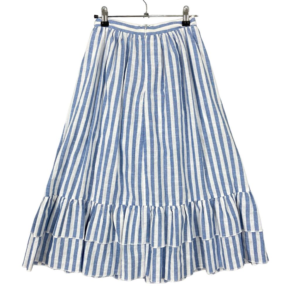 Blue & White Striped Midi Skirt with Ruffle Hem - 100% Cotton - Picture 2 of 4